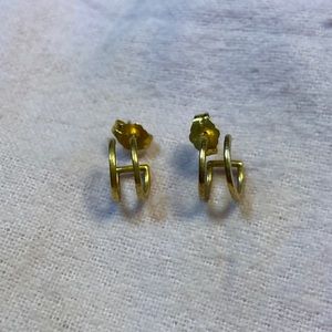 dogeared double hoop hugging earrings gold